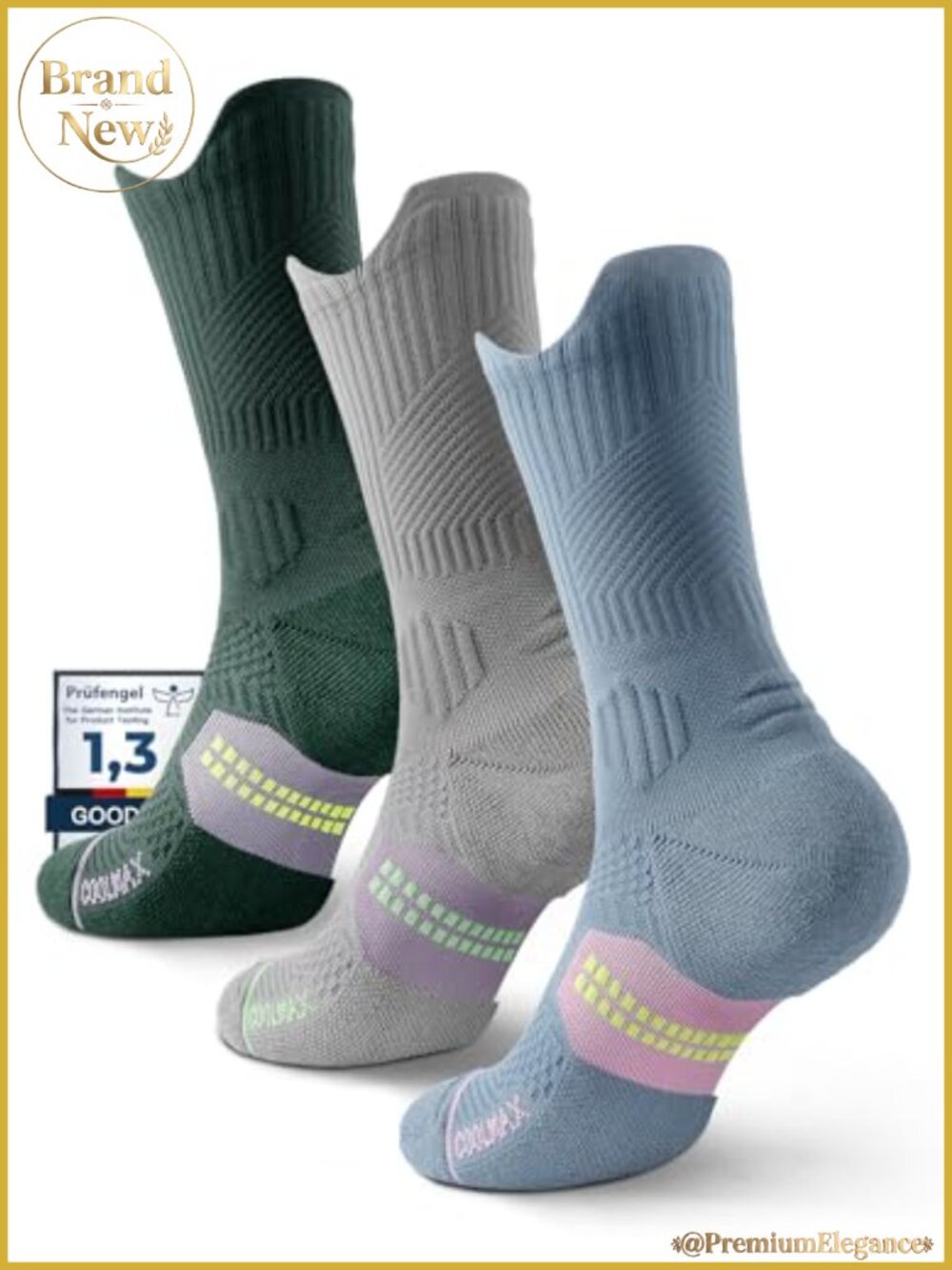 Compression Crew Running Hiking Socks Cushioned 3 Pairs